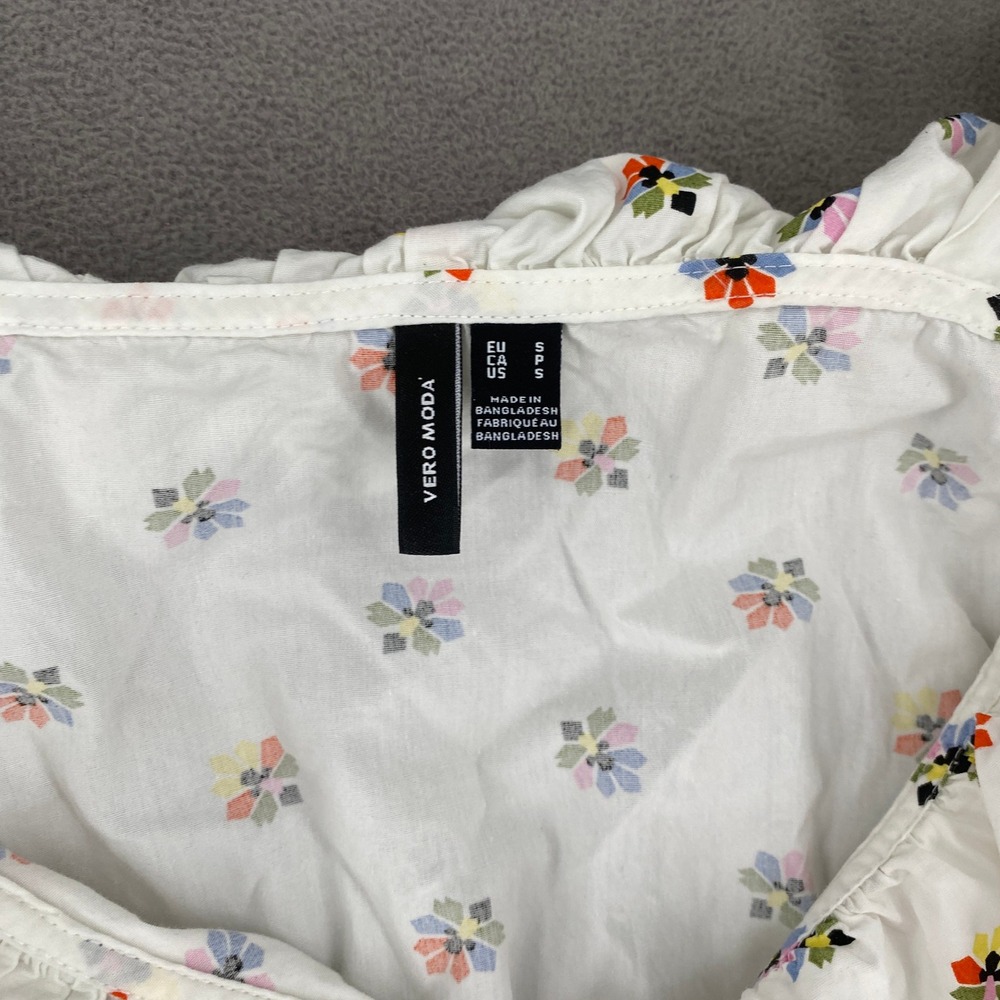 Vero Moda White Floral Ruffle Button Front Mini Dress Small Sleeveless Summer - Picture 2 of 7